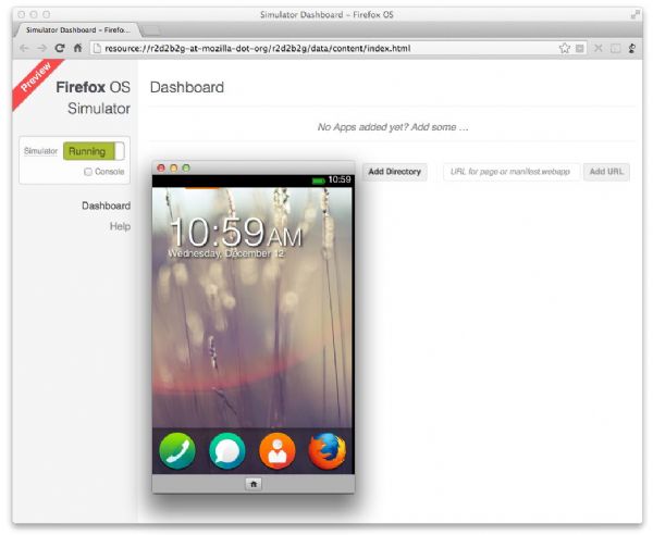 Firefox OS為了快速累積可用應用程式,也釋出作業系統模擬器,供開發者進行開發成果驗證。mozilla Firefox OS為了快速累積可用應用程式,也釋出作業系統模擬器,供開發者進行開發成果驗證。mozilla