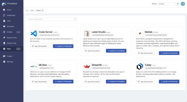 PrimeHub Apps整合多樣第三方應用服務,助力資料團隊彈性運用隨需工具打造ML工作流程。InfuseAI PrimeHub Apps整合多樣第三方應用服務,助力資料團隊彈性運用隨需工具打造ML工作流程。InfuseAI
