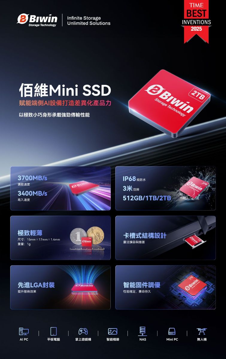 佰维Mini SSD的专属优势为AI设备打造差异化的产品力。佰维 佰维Mini SSD的专属优势为AI设备打造差异化的产品力。佰维