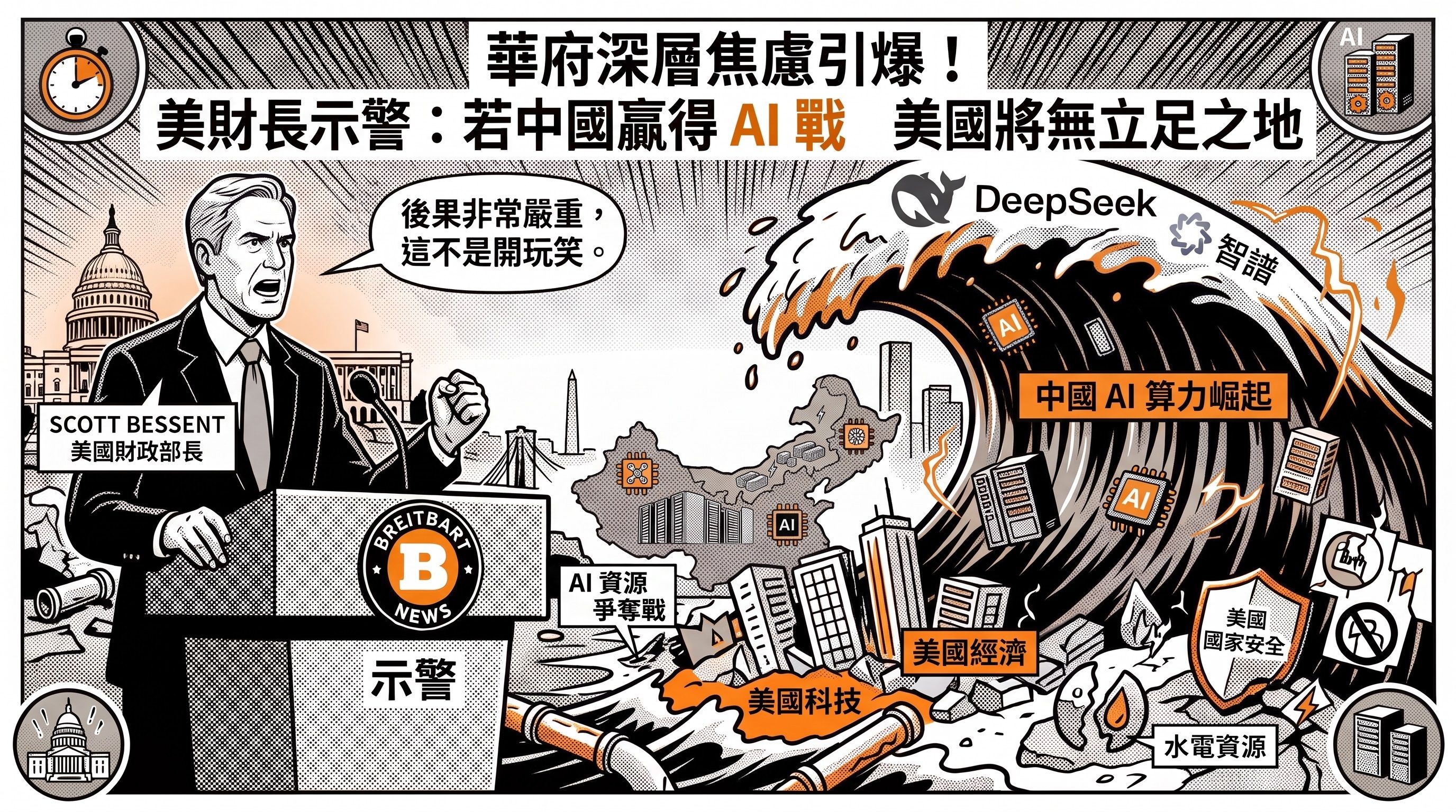 【漫圖秒懂】中國AI憑低成本逆勢崛起　美國財長示警：輸掉競賽恐危及國安