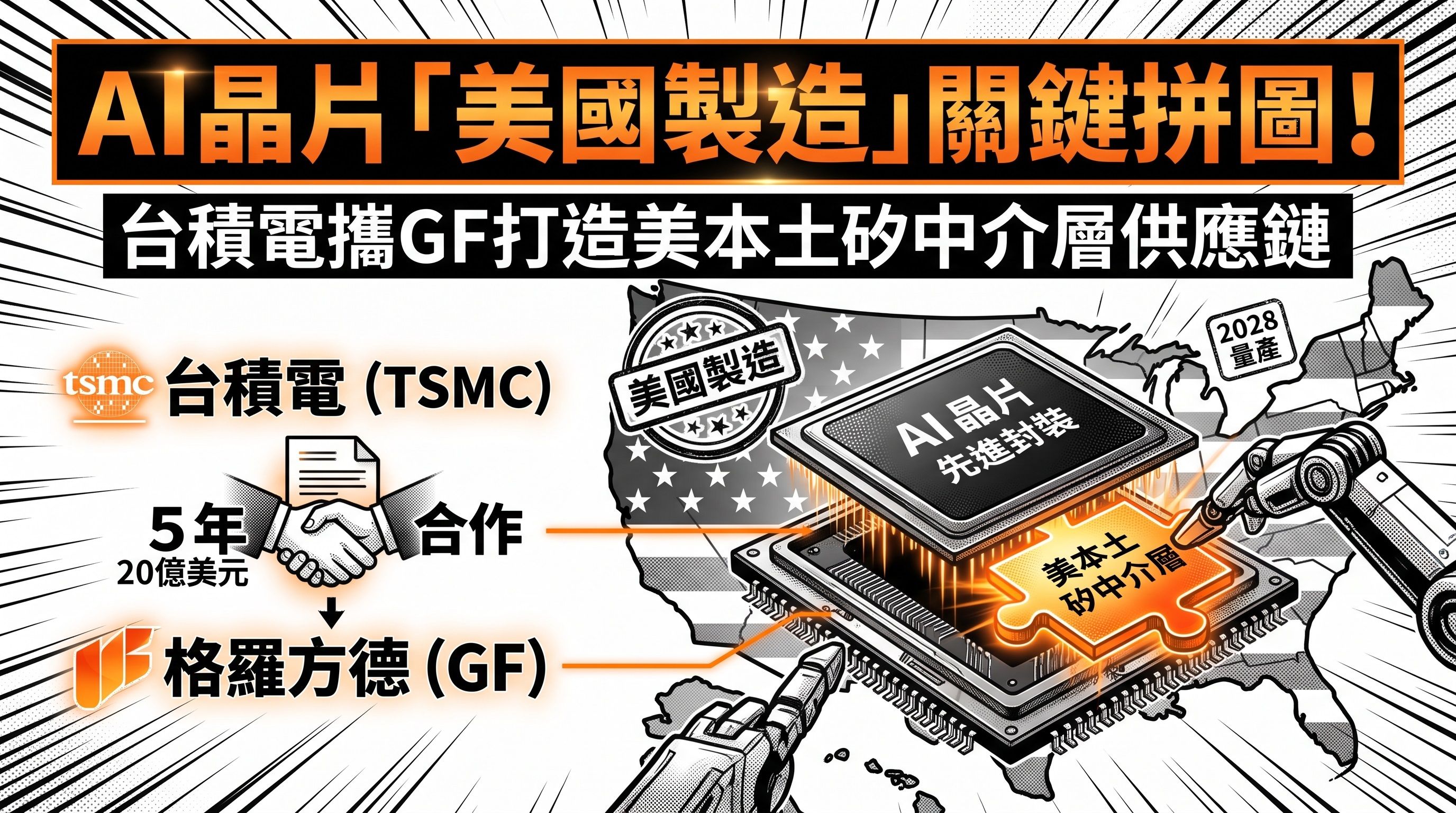 【漫圖秒懂】AI晶片美國製造關鍵拼圖！　台積電攜GF打造美本土矽中介層供應鏈