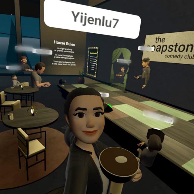 The picture is taken on Horizon Worlds, a Web 2.0 metaverse platform. Credit: Jane Lu