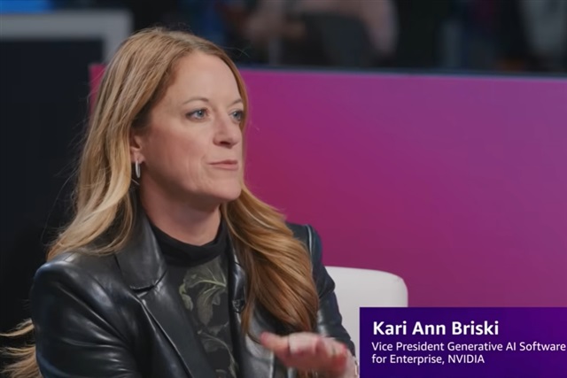 Nvidia vice president of generative AI software for enterprise, Kari Briski. Credit: GeekWire YouTube